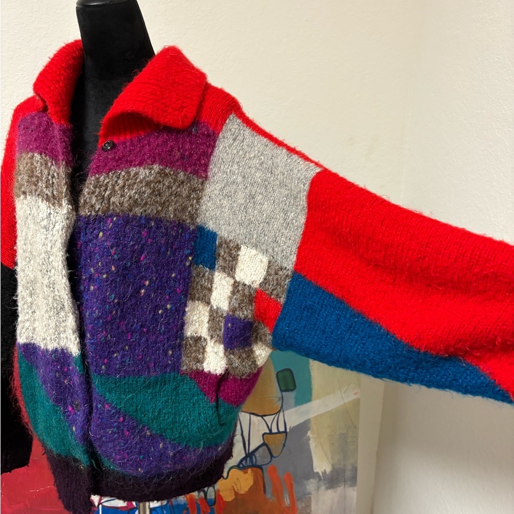 Colorful Patchwork Knit Cardigan
